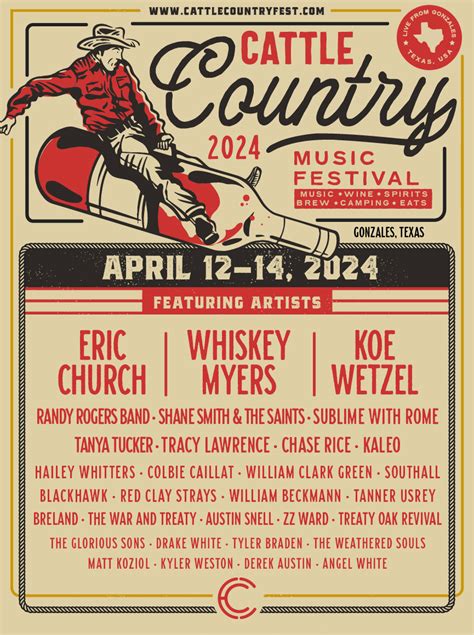 Cattle country fest - Cattle Country Lineup Apr 12, 2024 Koe Wetzel Sublime with Rome Sophia Scott Apr 13, 2024 Whiskey Myers Randy ... Voices of America Country Music Fest Aug 8 - 11, 2024 West Chester, OH Dead On The ...